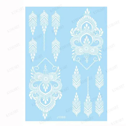 sengpan White Henna Tattoo Sticker Waterproof Temporary Tattoos for Women Body Art Mehndi Stickers for Hand Wedding Party Hena Tattoo