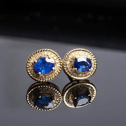 sengpan Temperament Blue Cubic Zirconia Gold Color Stud Earrings for Women Dainty Piercing Accessories Fancy Gift Fashion Jewelry