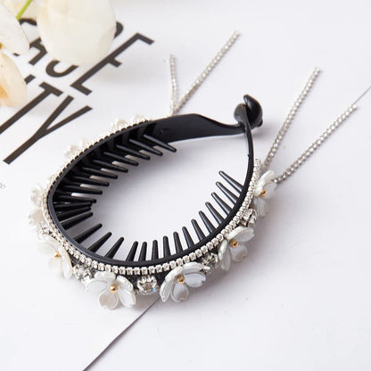 sengpan New Women Elegant Luxury Rhinestone Tassel Ponytail Hair Claws Lady Sweet Meatball Hair Clips Headband Fashion Hair Accessories