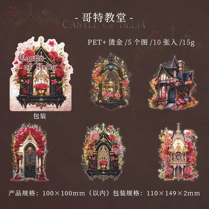 sengpan 10 Pcs/bag Gothic Castles Witch Halloween Pumpkin Transparent Stickers DIY Decorative Junk Journal Diary Scrapbook Materials