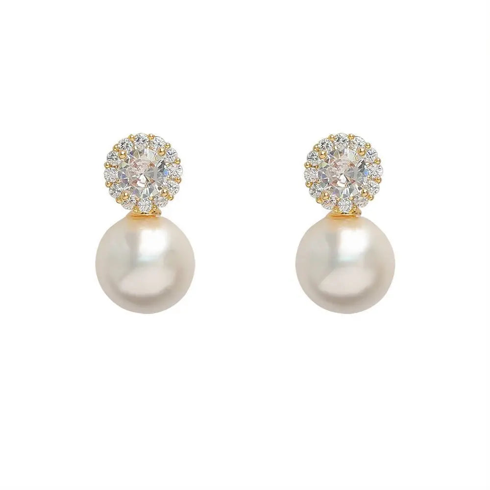 sengpan New Fashion Pearl Clip on Earrings Non Pierced Baroque Cubic zirconia Ear Clips for Women Jewelry Wholesale