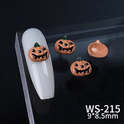 Lianfudai New 10pcs/Bag Halloween Alloy Spray Painted Nail Art Decoration Accessories Cute Funny Cartoon Pumpkin Skull Head Wizard Charms