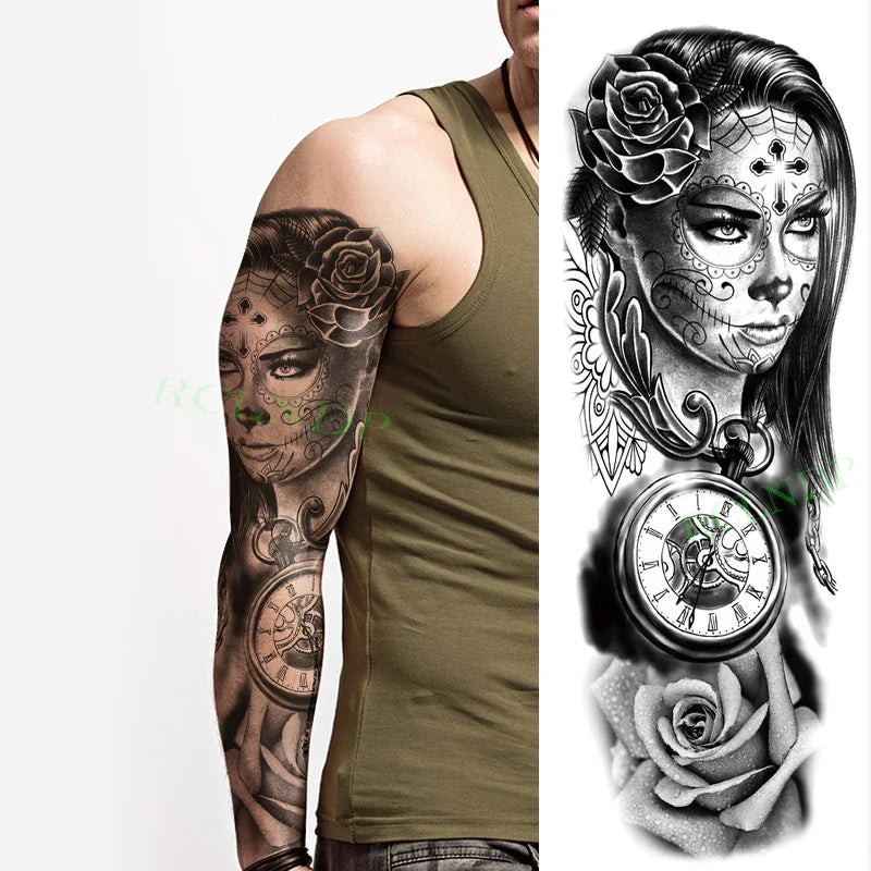 sengpan Waterproof Temporary Tattoo Sticker Anubis Ancient Egypt Greece Zeus Eye Full Arm Fake Tatto Flash Tatoo Sleeve for Men Women