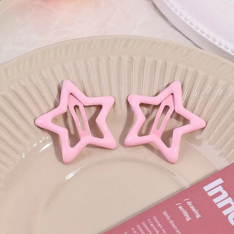 sengpan Y2k Pink Pentagram Star Bobby Pin Hair Clip Women Sweet Cool Cute Aesthetics Hairside Harajuku Girls Trend Headwear Accessories