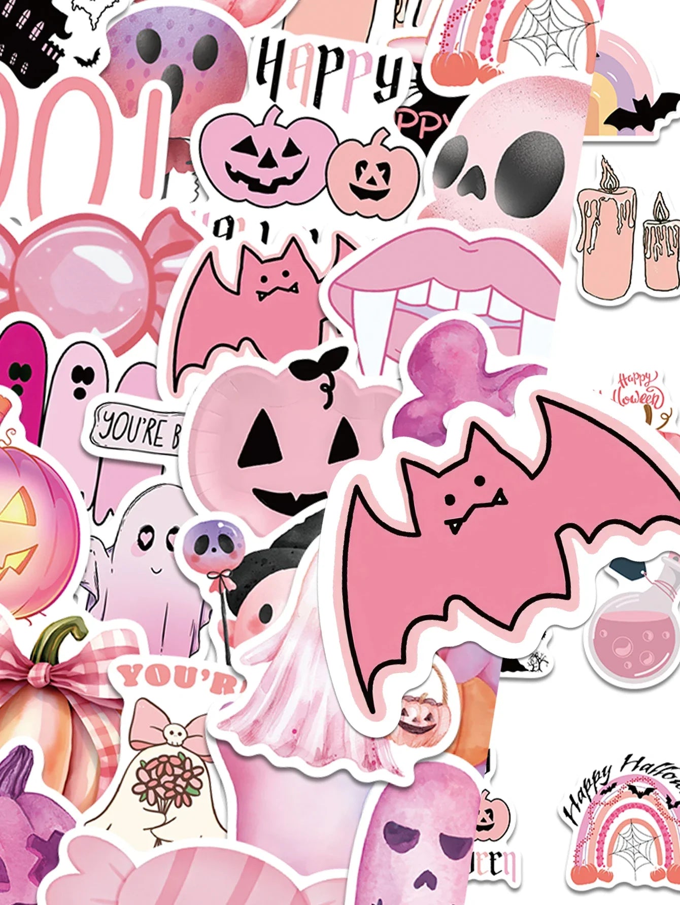 sengpan 50pcs Halloween stickers Cartoon pink decorated suitcase skateboard guitar helmet DIY waterproof sticker