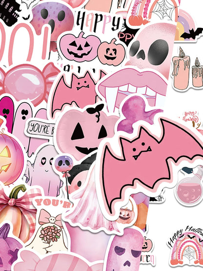 sengpan 50pcs Halloween stickers Cartoon pink decorated suitcase skateboard guitar helmet DIY waterproof sticker