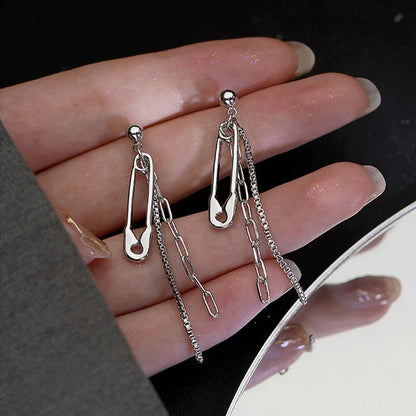 sengpan Y2K Style Paper Clip Shape Heart Stud Earrings for Women Pearl Rhinestone Zipper Sweet Cool Design Accessories Fashion Jewelry