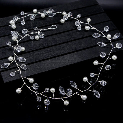 Lianfudai Elegant Women Hair Accessories Bridal Headband Crystal Pearl Hairband Head Ornament Ladies New Hair Jewelry For Wedding