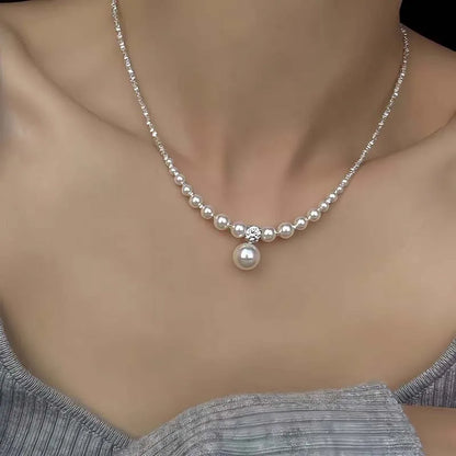 Lianfudai New Fashion Pearl Droplet Necklace for Women Minimalist Design String Bead Collarbone Chain Wedding Jewelry Gifts