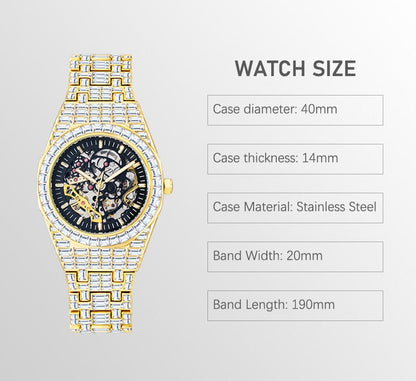 sengpan watches on sale Luxury Skeleton Watch with Baguette Bezel Bracelet Mechanical Men Wristwatches Top Brand Diamond Ice Out New Automatic Watches FREE SHIPPING