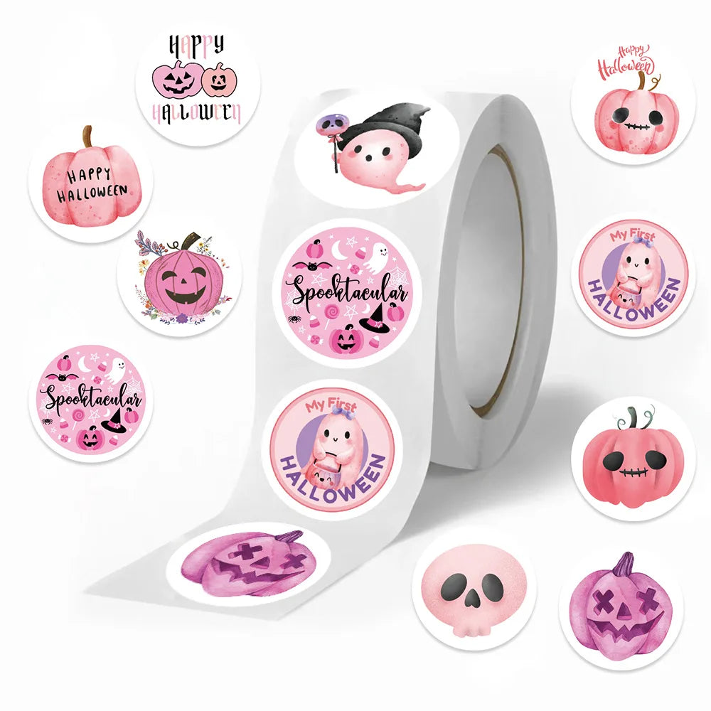 sengpan 500pcs/roll Pink Halloween Cartoon Graffiti Stickers Phone Guitar Laptop Notebook Suitcase Water Bottles Sticker Gift