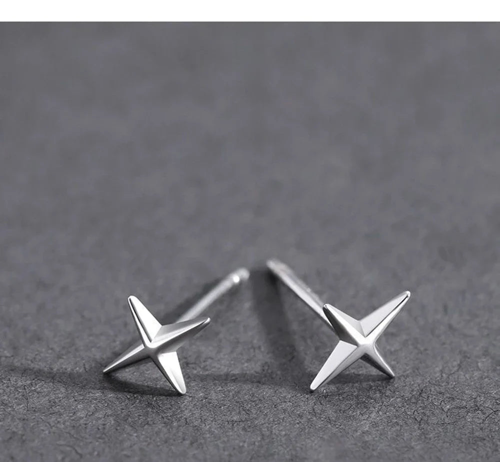 sengpan Punk Small Cross Stud Earrings for Teens Ear Piercing Star Earrings Women Men Pierced Unusual Party Earrings Jewelry