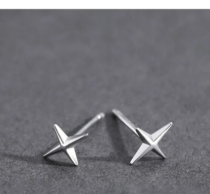 sengpan Punk Small Cross Stud Earrings for Teens Ear Piercing Star Earrings Women Men Pierced Unusual Party Earrings Jewelry