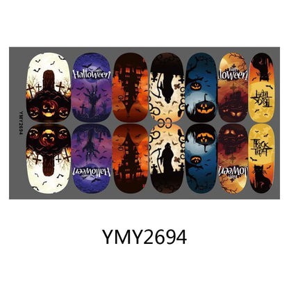 sengpan Baking Free Halloween Nail Stickers Full Sticker Fashion Nail Art Jewelry  Pumpkin Ghost Wholesale Applique Nail Sticker