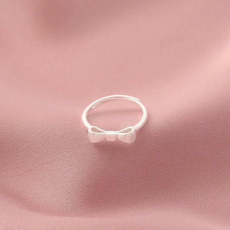 sengpan CLUB 925 Sterling Silver Ring For Women Jewelry String Bow Finger Open Vintage Handmade Ring Allergy For Party Birthday Gift