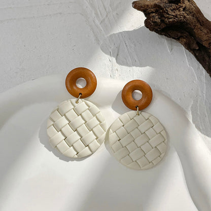 sengpan Multiple Handmade Braided Polymer Clay Round Circle Drop Earrings for Women Unique Sweet Clay Knit Geometric Earrings