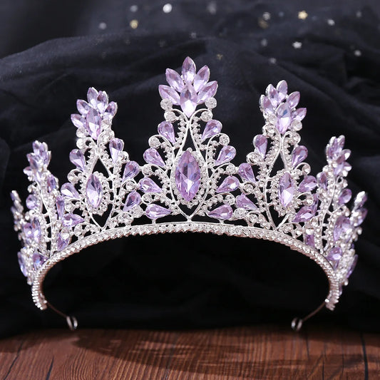 sengpan - New Silver Color Purple Baroque Headband Crystal Tiaras Crowns Bride Noiva Headpiece Bridal Wedding Party Hair Jewelry for Women