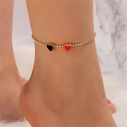 sengpan Simple Heart Boho Anklet Bracelets For Women Summer Holiday Beach Chain Bead Ankle Bracelet On Leg Foot Wedding Party Jewelry