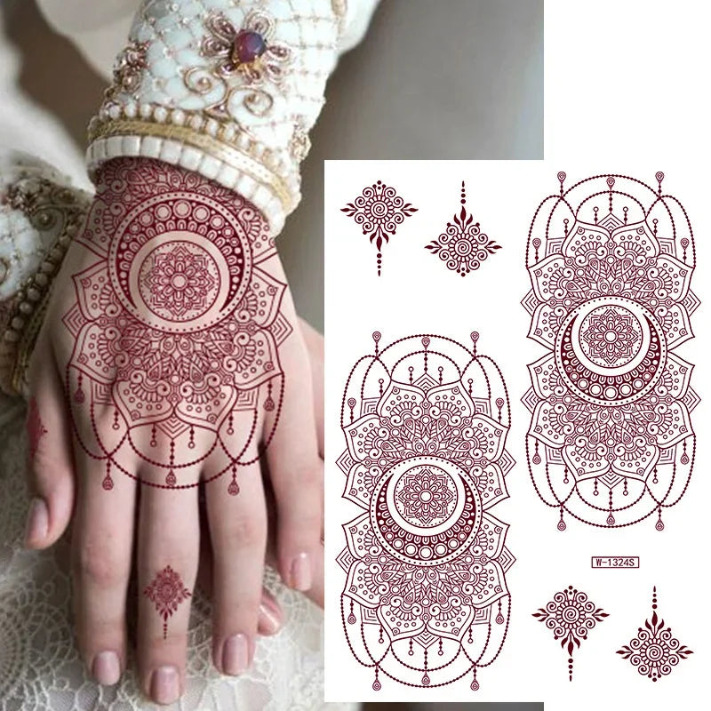 sengpan Waterproof Brown Henna Tattoo Sticker for Women Temporary Flower Fake Tattoo for Hand Wedding Party Festival Body Art Decoration