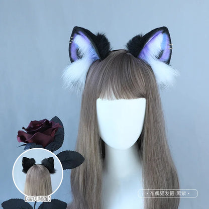 sengpan Halloween Gothic Style Headband Simulation Plush Cat Ear Hairband Bat Wings Hair Hoop Cosplay Hair Accessories Dress Up Prop