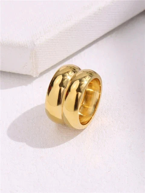 Lianfudai  NEW Exaggeration Punk Water Droplets Distortion Irregular Wide Version Gold Color Ring For Women Party Jewelry