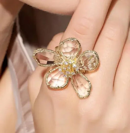 sengpan Exaggerate Crystal Flower Ring Fashion Open Index Finger Rings Trend Jewelry