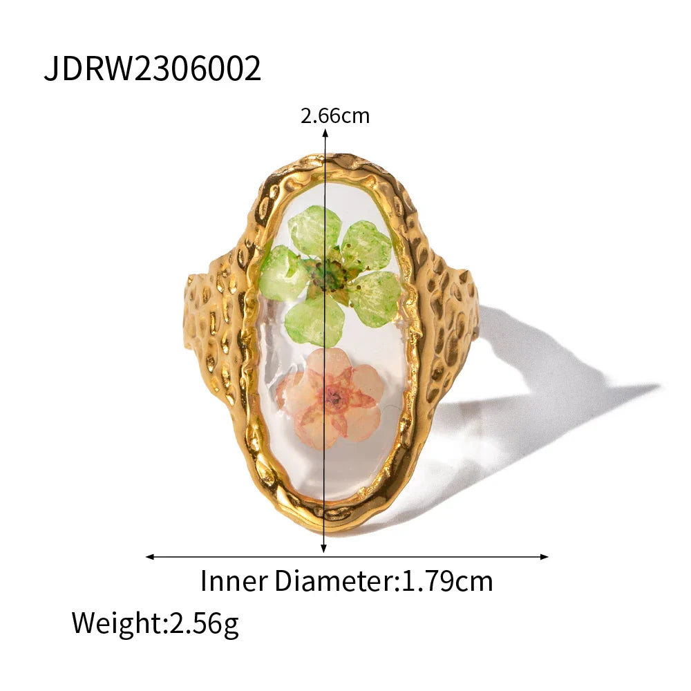 sengpan Retro Eternity Flower Design 18K Gold Plated Jewelry Adjustable Stainless Steel Waterproof Ring For Ladies Jewelry Gift