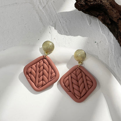 sengpan Multiple Handmade Braided Polymer Clay Round Circle Drop Earrings for Women Unique Sweet Clay Knit Geometric Earrings