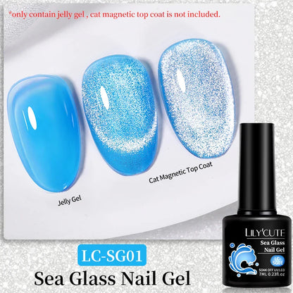 sengpan  7ML 2 IN 1 Water Light Cat Magnetic Top Coat Sparkling Glass Bead Magnetic Gel Nail Polish Semi Permanent UV Gel Polish