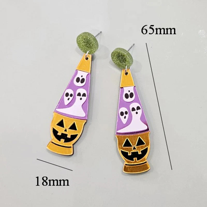 Lianfudai 2024 New Ghost Lamp Halloween Earrings Women Hallowmas Pumpkin Ice Cream Cone Black Cat No Feet Specter Acrylic Drop Earring