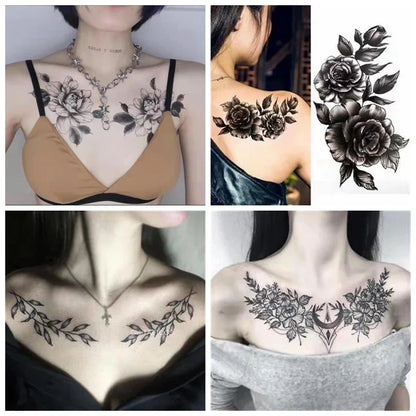 sengpan Dark Flower Sexy Tattoo Temporary Waterproof Female Stickers Chest ArmThigh Fashion Tatuajes Temporales Para Mujer Fake Tattoos