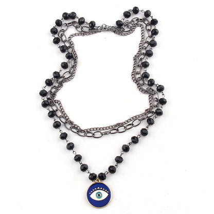 sengpan pearl necklace designs beaded necklace diy layered necklaces Fashion Bohemian Tribal Jewelry 3 Layer Multiple Black Glass Crystal Rosary Link & Chain Cross Pendant Necklaces