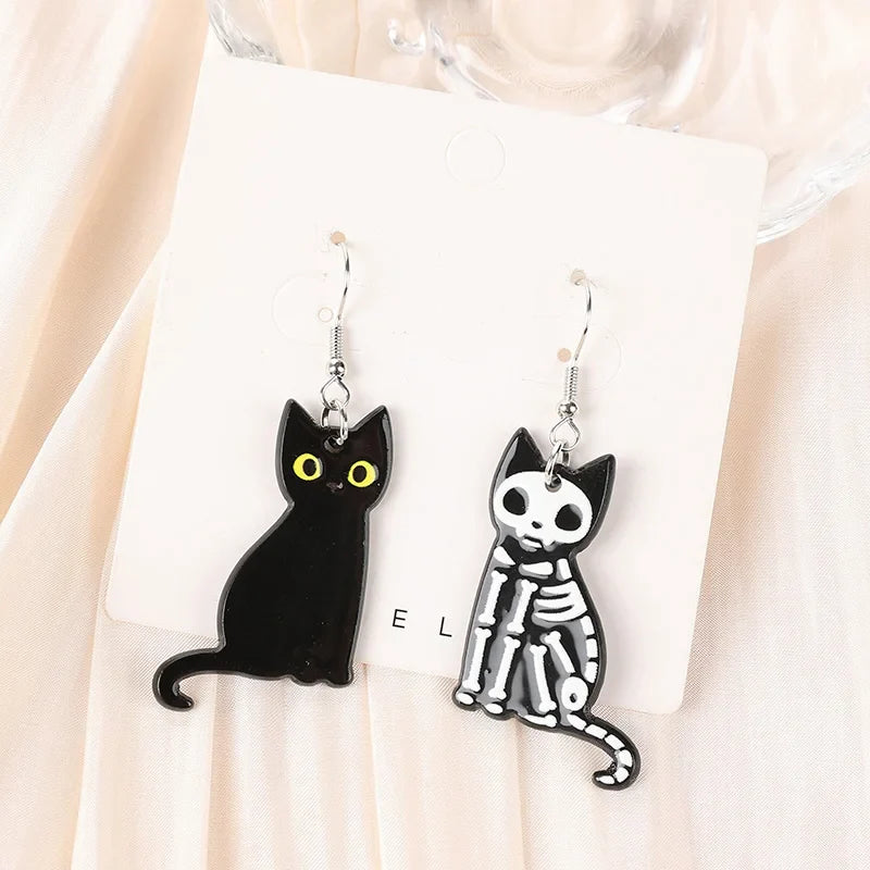 sengpan 1Pair Fashion Halloween Creative Acrylic Skull Black Cat Dangle Earrings For Women Birthday Festival Gift Lovely Jewelry