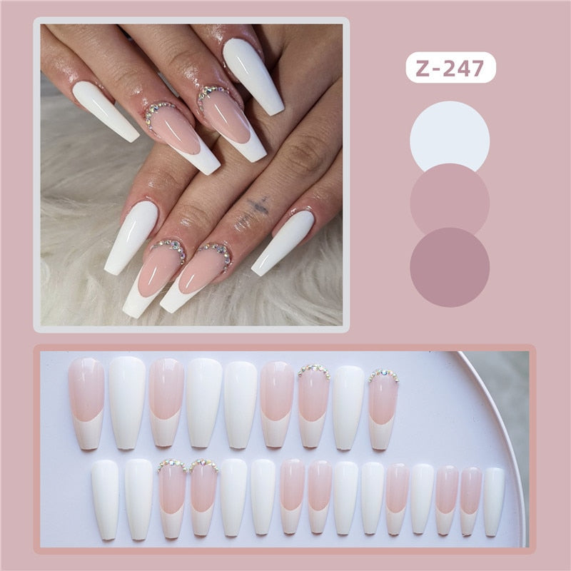 sengpan 24P Nail Art Fake Nails Japanese Ballerina Press on Nails Set Diamond Streamer Flash Fly Butterfly Seamless Removable False Nail