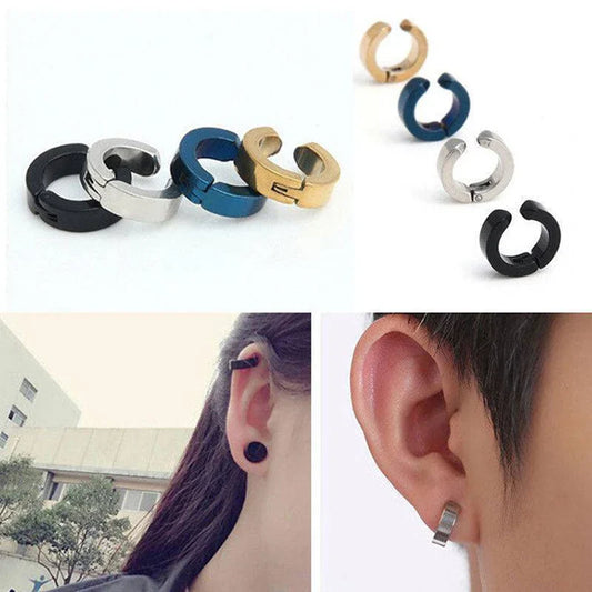 sengpan 1PCS Classic Korean Punk Stainless Steel Ear Clip Earrings for Men Women Black No Pierced Fake Ear Circle New Pop Jewelry