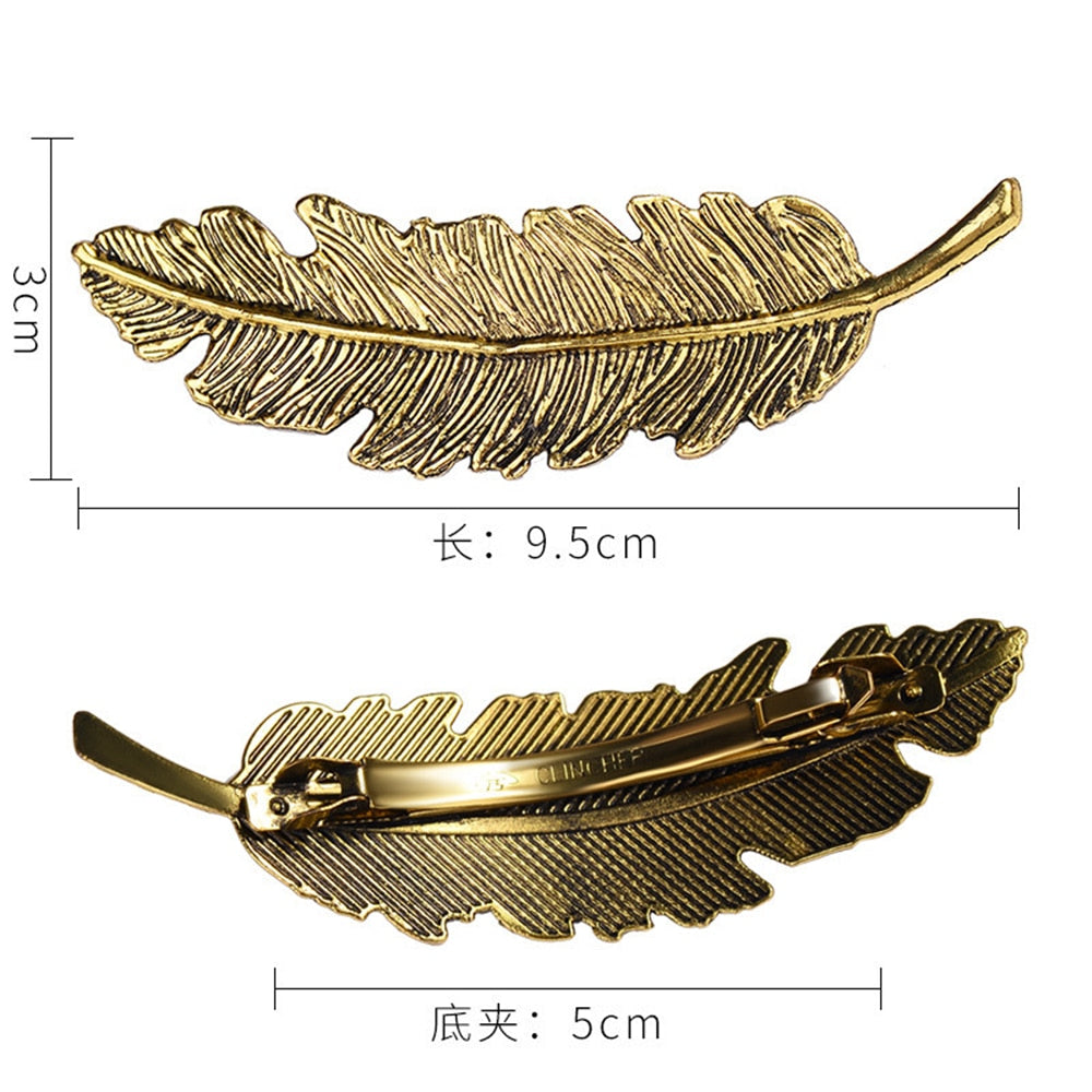 sengpan New Alloy Vintage Hair Clip Feather Leaf Shape Barrette Metal Hairpins For Women Lady Headwear Hair Accessories