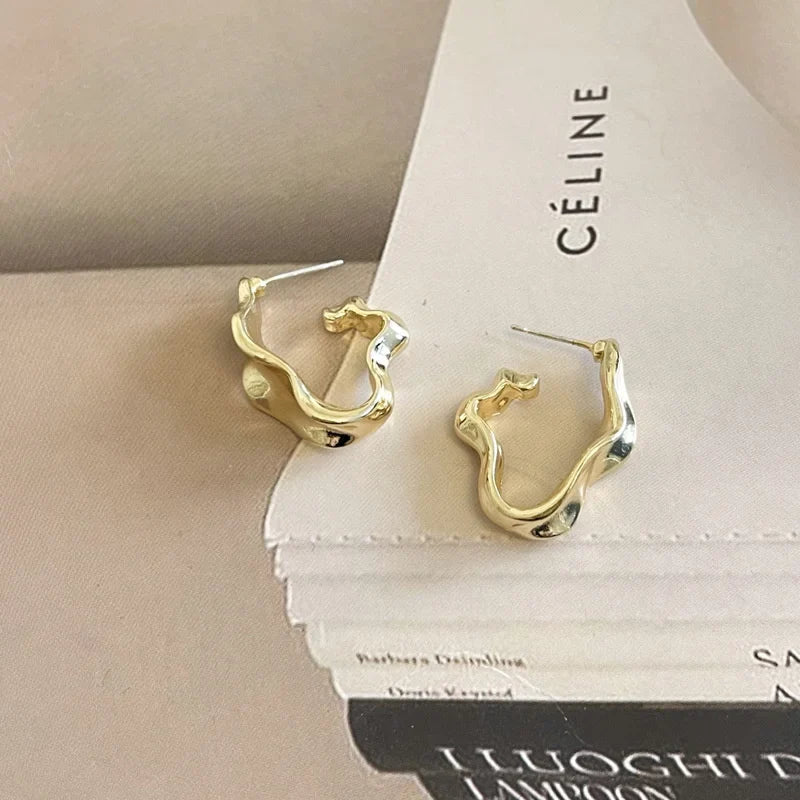 Lianfudai Minimalist Square Earrings Irregular Stud Earrings New Exaggerated Cold Wind Fashion Earring for Women Opening Accessories