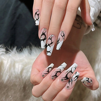 sengpan 24P Nail Art Fake Nails Japanese Ballerina Press on Nails Set Diamond Streamer Flash Fly Butterfly Seamless Removable False Nail