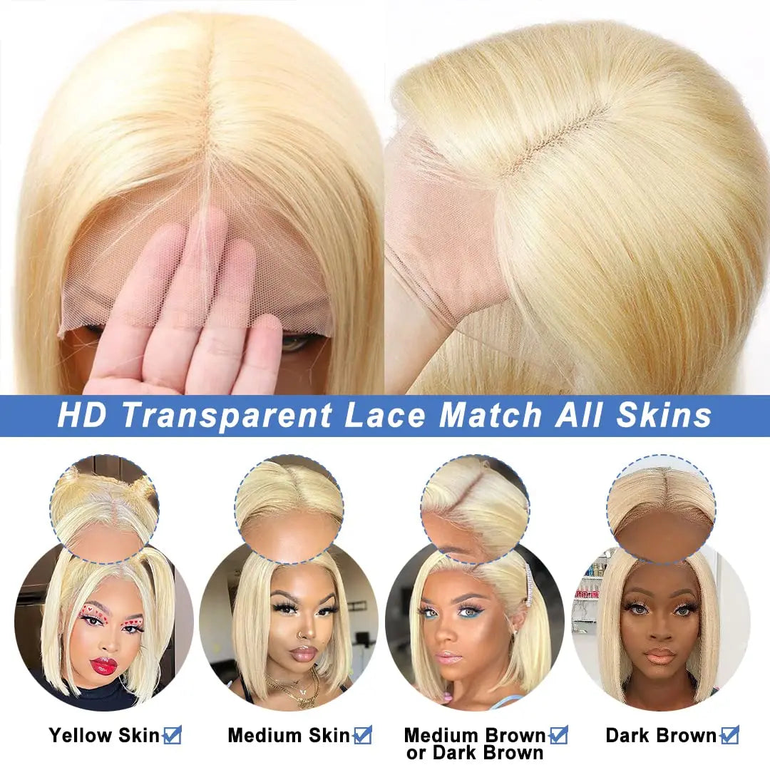 sengpan Blonde Bob Wig Human Hair 613 Bob Lace Front Wig Human Hair 13X4 Blonde lace Front Bob Wig Human Hair Pre Plucked 180% 12A