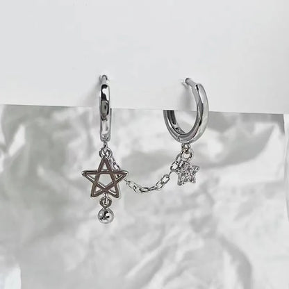 sengpan New Punk Star Chain Tassel Drop Earrings for Women Men Pendant Pentagram Hoop Earrings Ear Buckle Hip Hop Gothic Jewelry Party