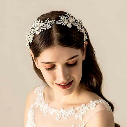 sengpan Women Hair Accessories Crystal Leaf Headbands Bridal Hairband Wedding Bridal Hair Comb Hair Clip Headdress Jewelry Gift