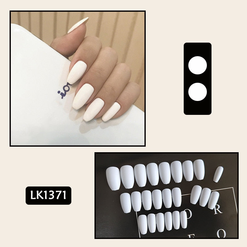 sengpan 24p Artifical Fake Nails Full Coverage False Nails White Clouds French Long Wearing Reusable Nail Coffin Ballerina Press on Nail