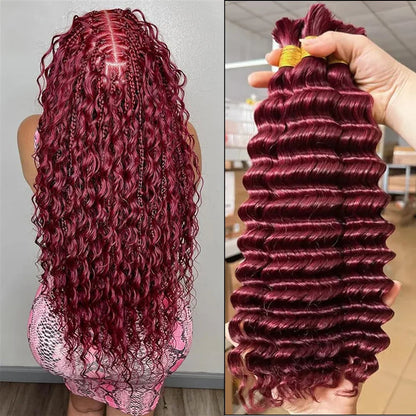 sengpan 20inch Burgundy Deep Wave Braid Human Hair Bulk Extensions for Braiding No Weft 100g (1Pack-2Bundles) Red 100% Virgin Human Hair