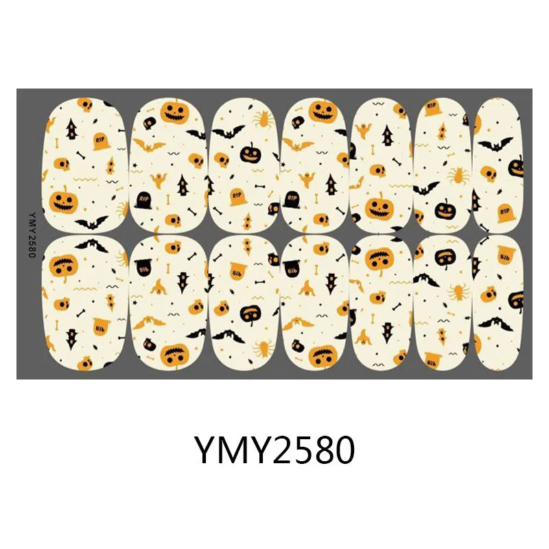 sengpan Baking Free Halloween Nail Stickers Full Sticker Fashion Nail Art Jewelry  Pumpkin Ghost Wholesale Applique Nail Sticker