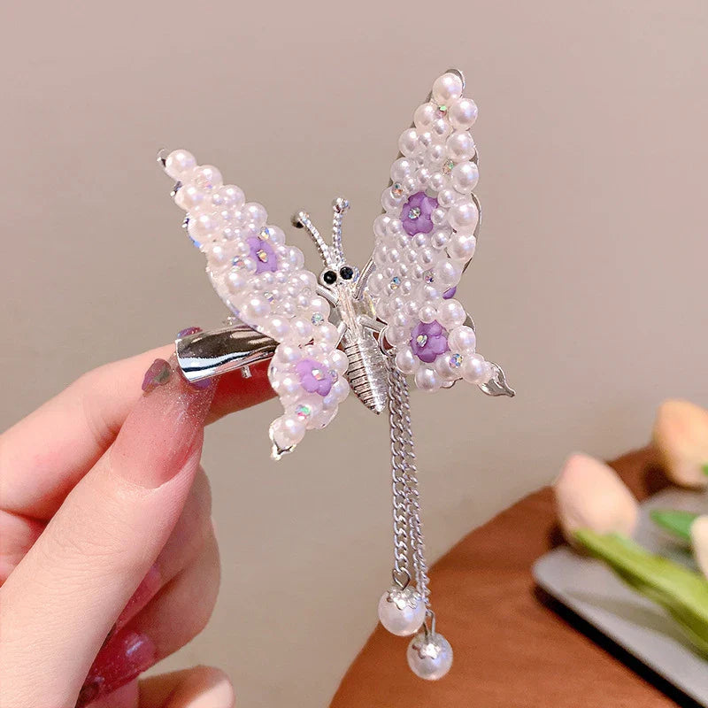 sengpan Shaking Move Wing Top Clip Bangs Kids Clip Shiny Rhinestone Moving Butterfly Children Hairpin Alloy Hair Accessories