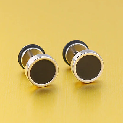 sengpan Men's Earings Titanium Steel Round Black Oil Drip Stud Earrings For Men Korean Fashion Stainless Steel Punk Jewelry Accessories