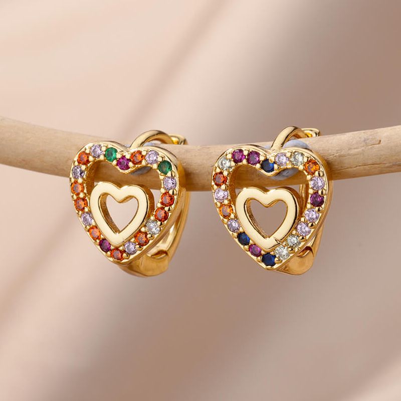 sengpan Vintage Zircon Heart Earrings For Women Stainless Steel Gold Plated Piercing Earring 2023 Trend New Luxury Jewelry aretes mujer