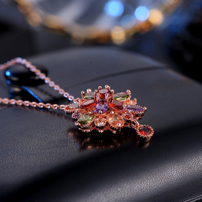 sengpan New Hot Sale Flower Design Rose Gold Color Microset Zircon Charming Necklaces For Women or Girls Lovely Gift