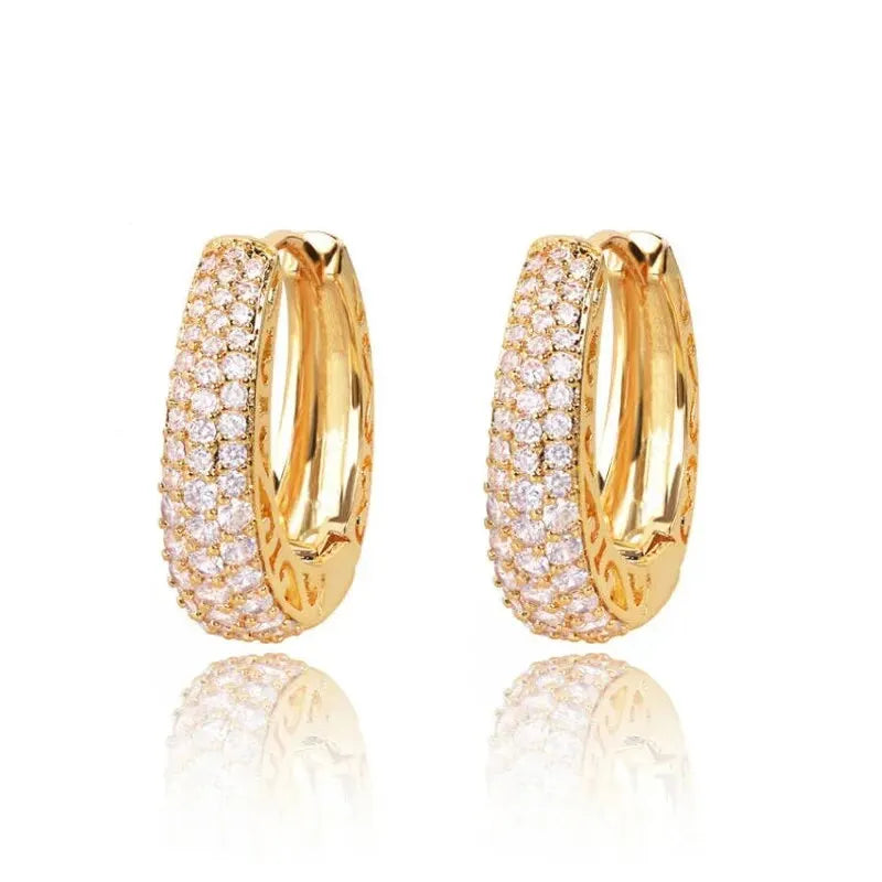 sengpan Full Sparkling Zircon Inlaid Golden Hoop Earrings Retro Elegant Style 18K Gold Plated Jewelry Female Gift