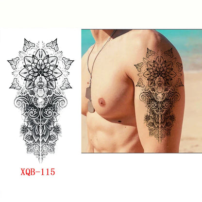 sengpan Black Forest Tattoo Sticker for Men Women Tiger Wolf Death Skull Temporary Tattoo Fake Henna Skeleton King Animal Tatoo Pattern